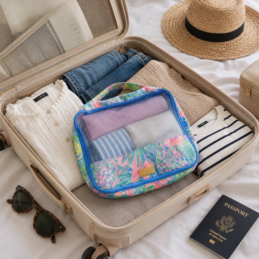 Lilly Pulitzer Travel Garment Organizer Tropical Floral Mesh Zip Packing Case